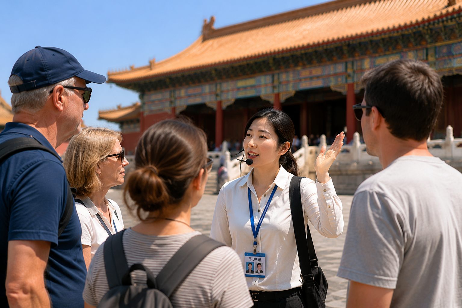 Local guide introducing Chinese culture to international travelers in Beijing